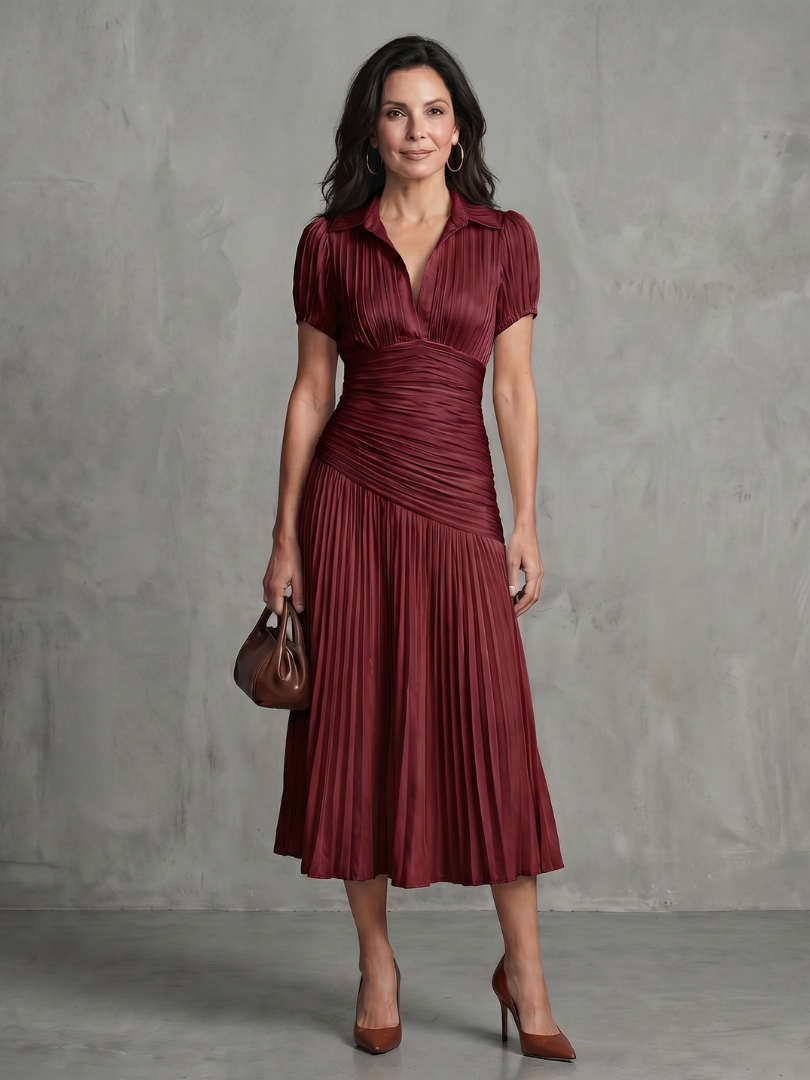 Erin | Pleated Waistline Stripe Midi Dress