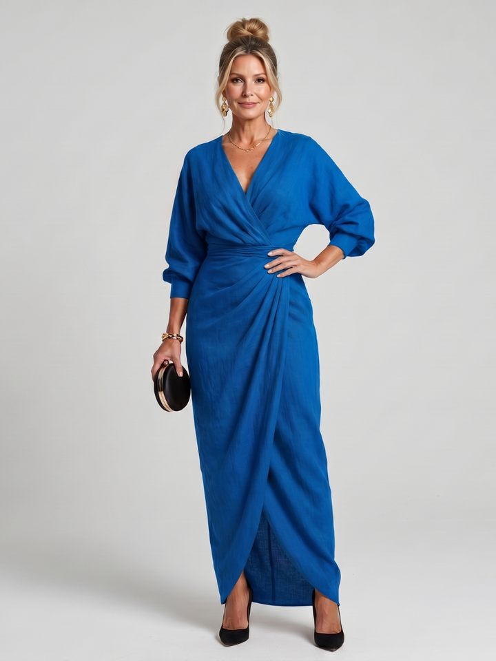 Mackenzie | Long Sleeve Wrap Overlap Skirt Midi Dress