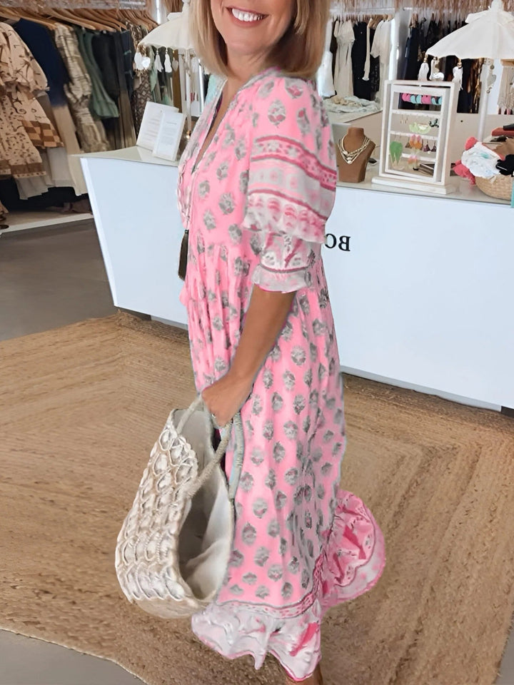 Boho Summer Maxi Dress with V-neck