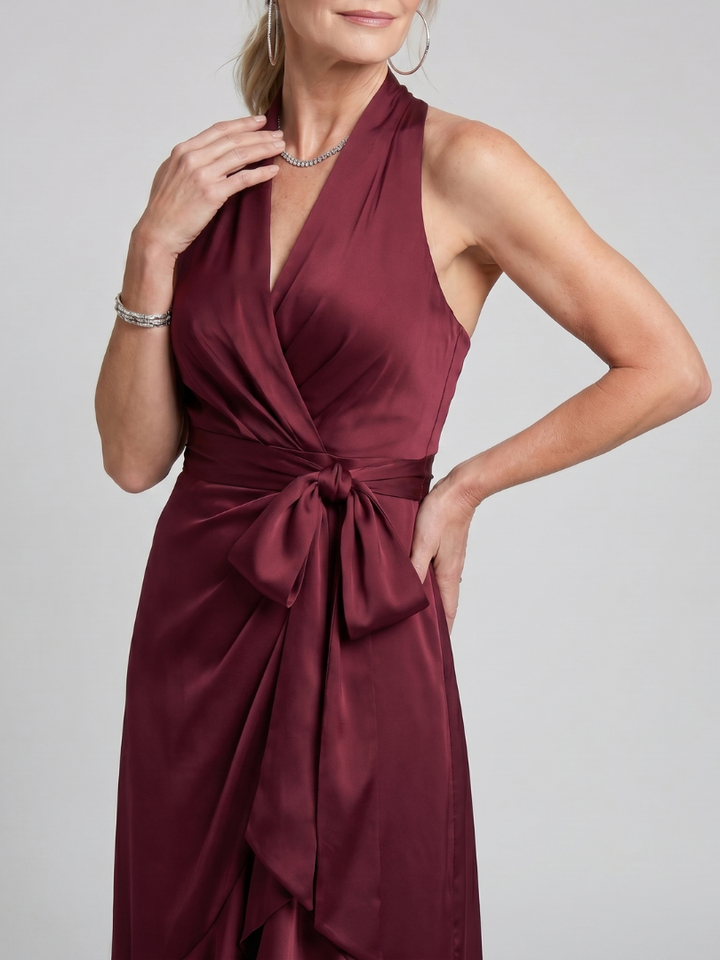 Bailey | Halter Neck Wrap Asymmetric Hem Midi Dress