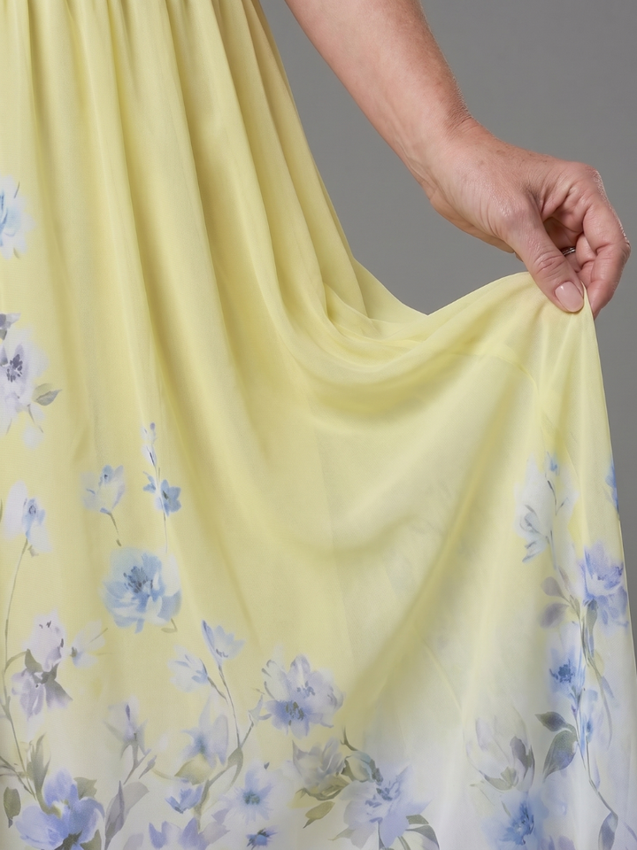 Taylor | Sleeveless V Neck Soft Floral Hem Midi Dress