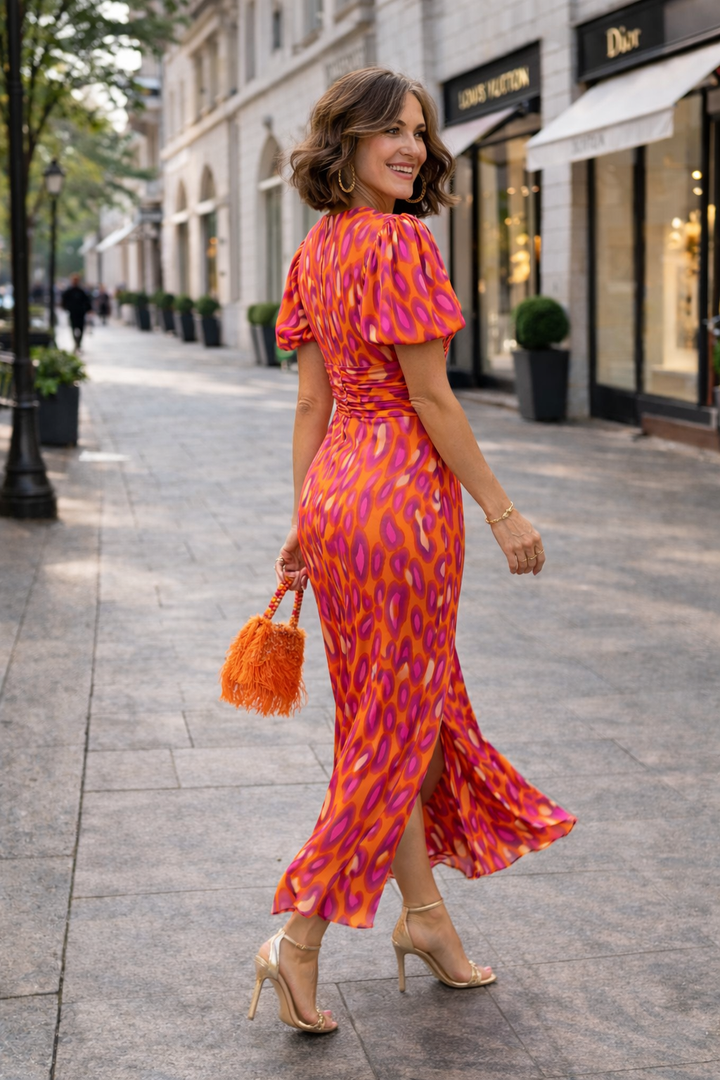 Laura | City Midi Dress with Pleated Sleeves