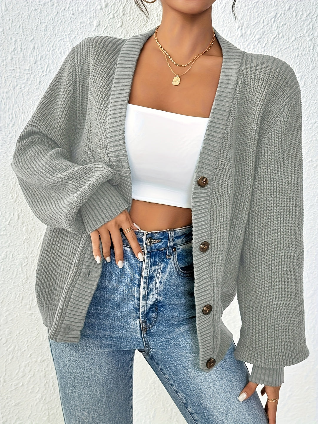 Hillary | Plain Color Front Button Cardigan
