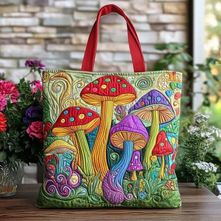 Whimsical Mushroom Foliage | Quilted Tote Bag