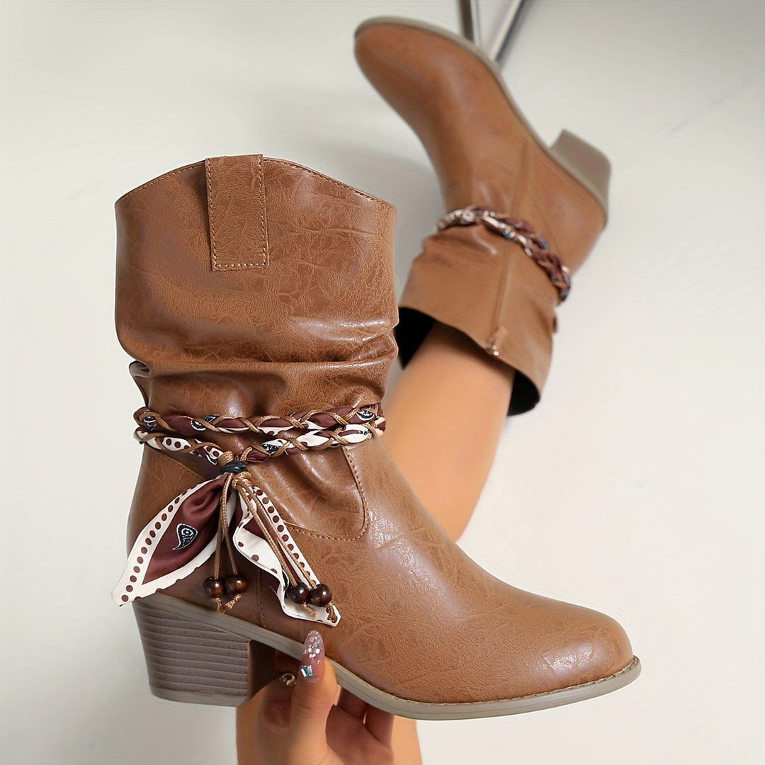 Anna - Cowboy Bow Charm Ankle Boots