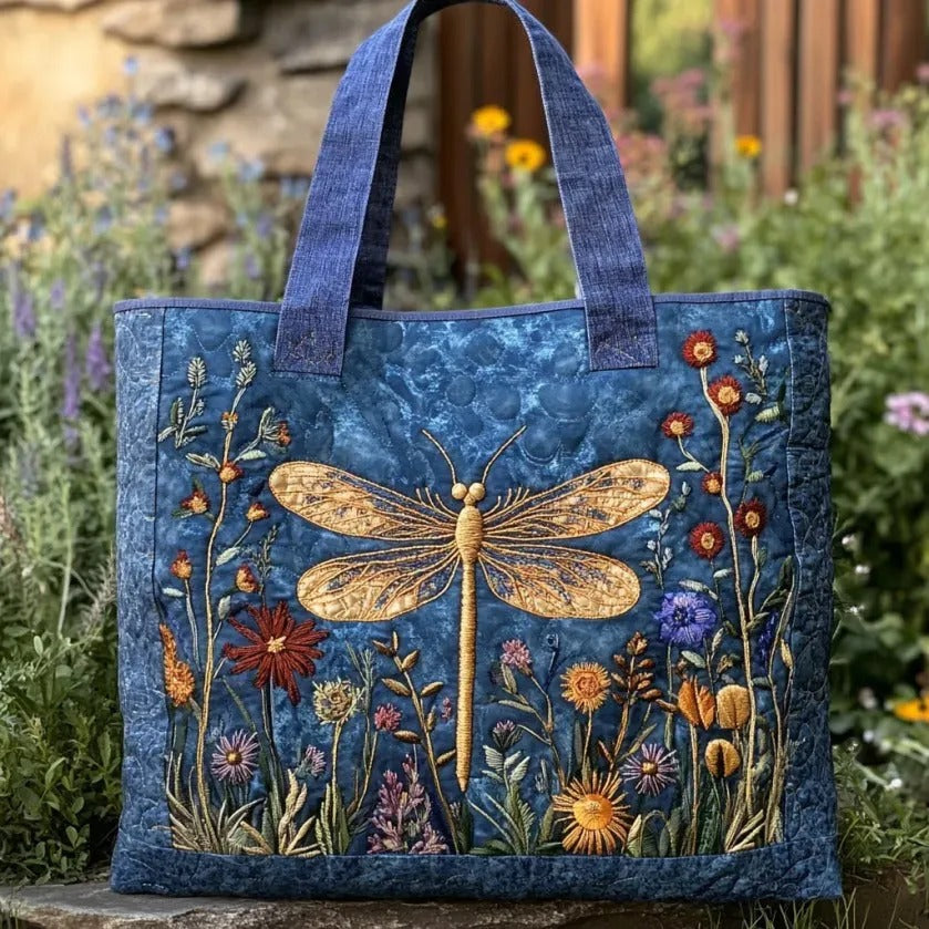 Dragonfly Wildflower | Quilted Tote Bag