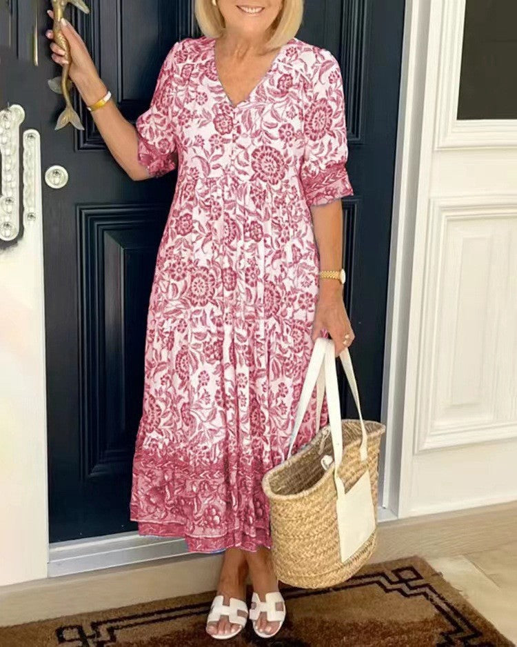 Riley | Elegant V-Neck Floral Maxi Dress