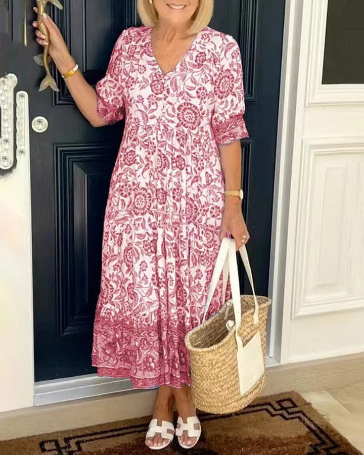 Riley | Elegant V-Neck Floral Maxi Dress