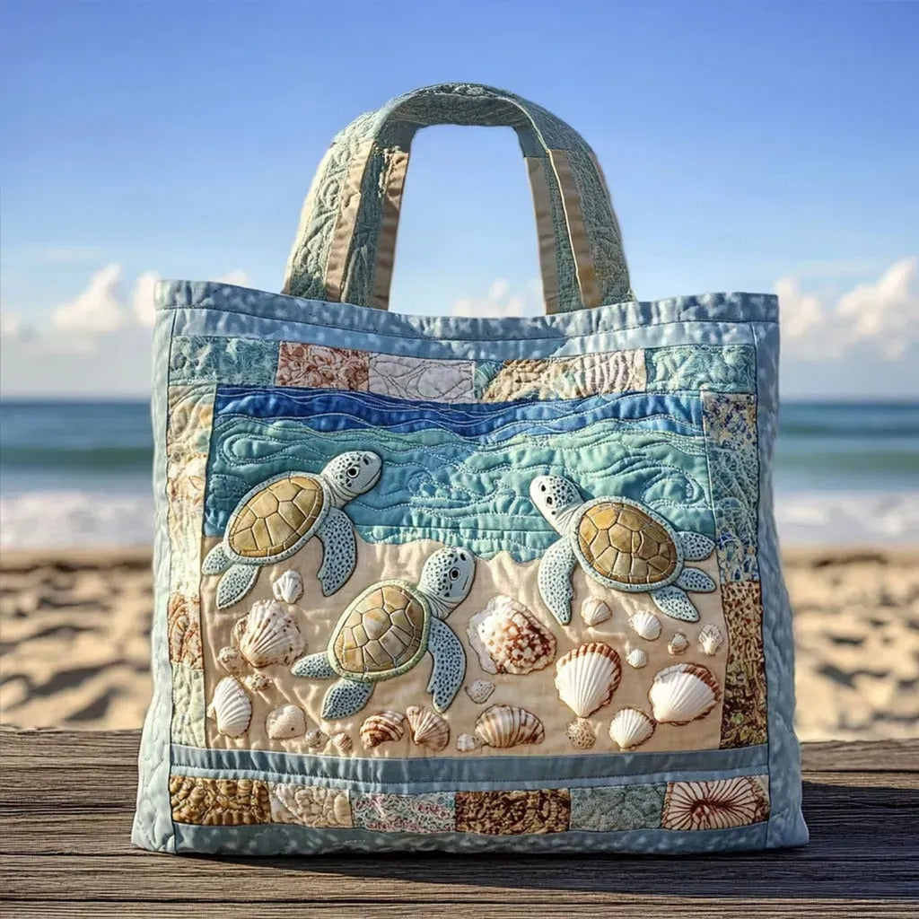 Sea Turtle Seashell | Quilted Tote Bag