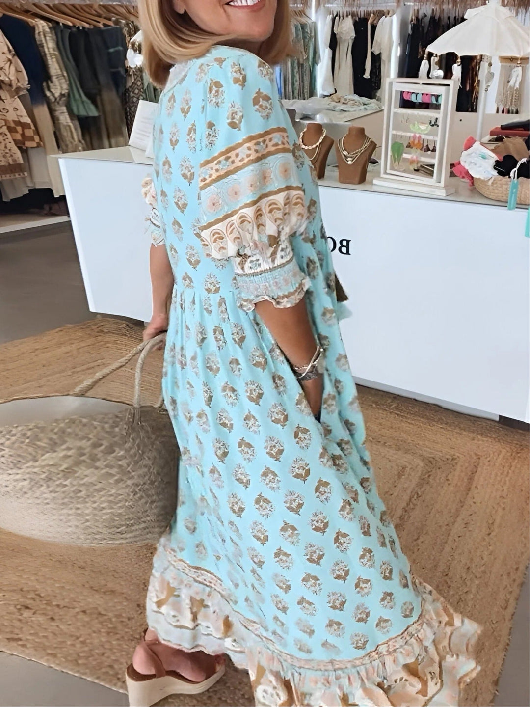 Boho Summer Maxi Dress with V-neck