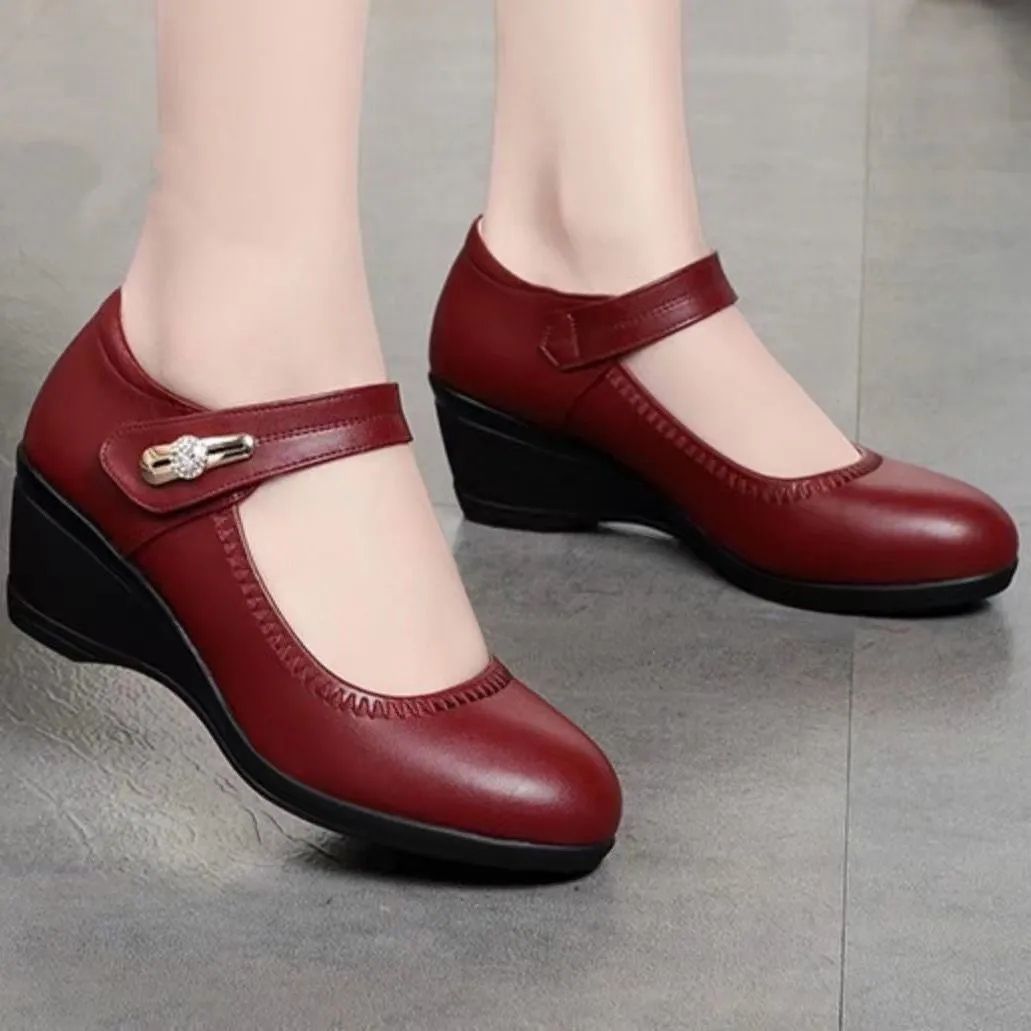 Marie - Ankle Strap Pumps with Wedge Heel