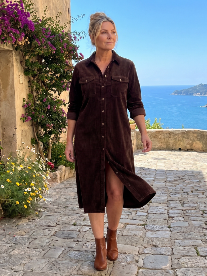 Juliet | Long Sleeve Patch Pockets Midi Dress