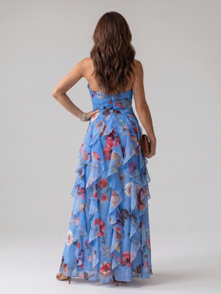 Tessa | Halter Neck Ruched Bodice Floral Maxi Dress