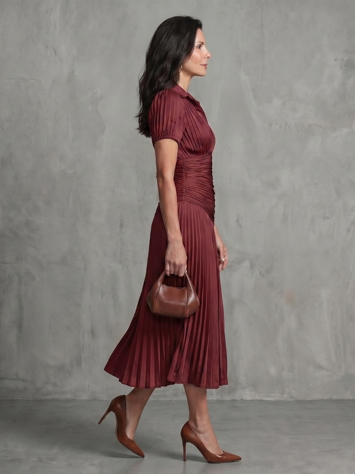 Kristen | Pleated Waistline Stripe Midi Dress