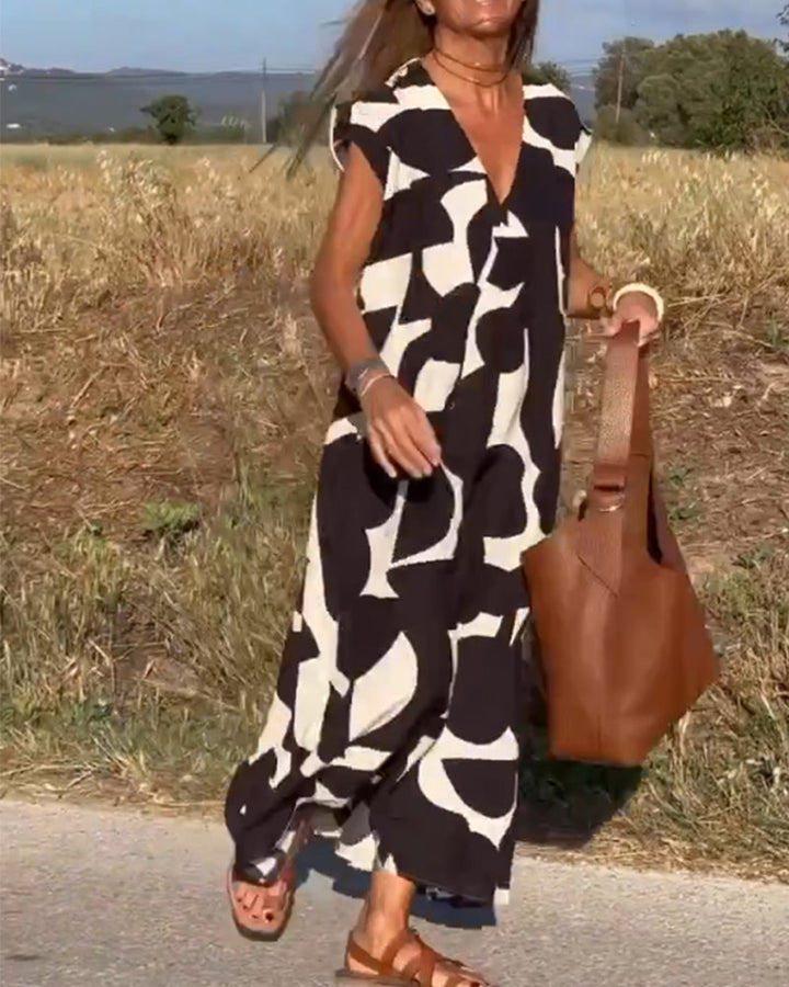 Vivian | Leopard-Print Panel Dress with Puff Sleeves and Striped Shirt