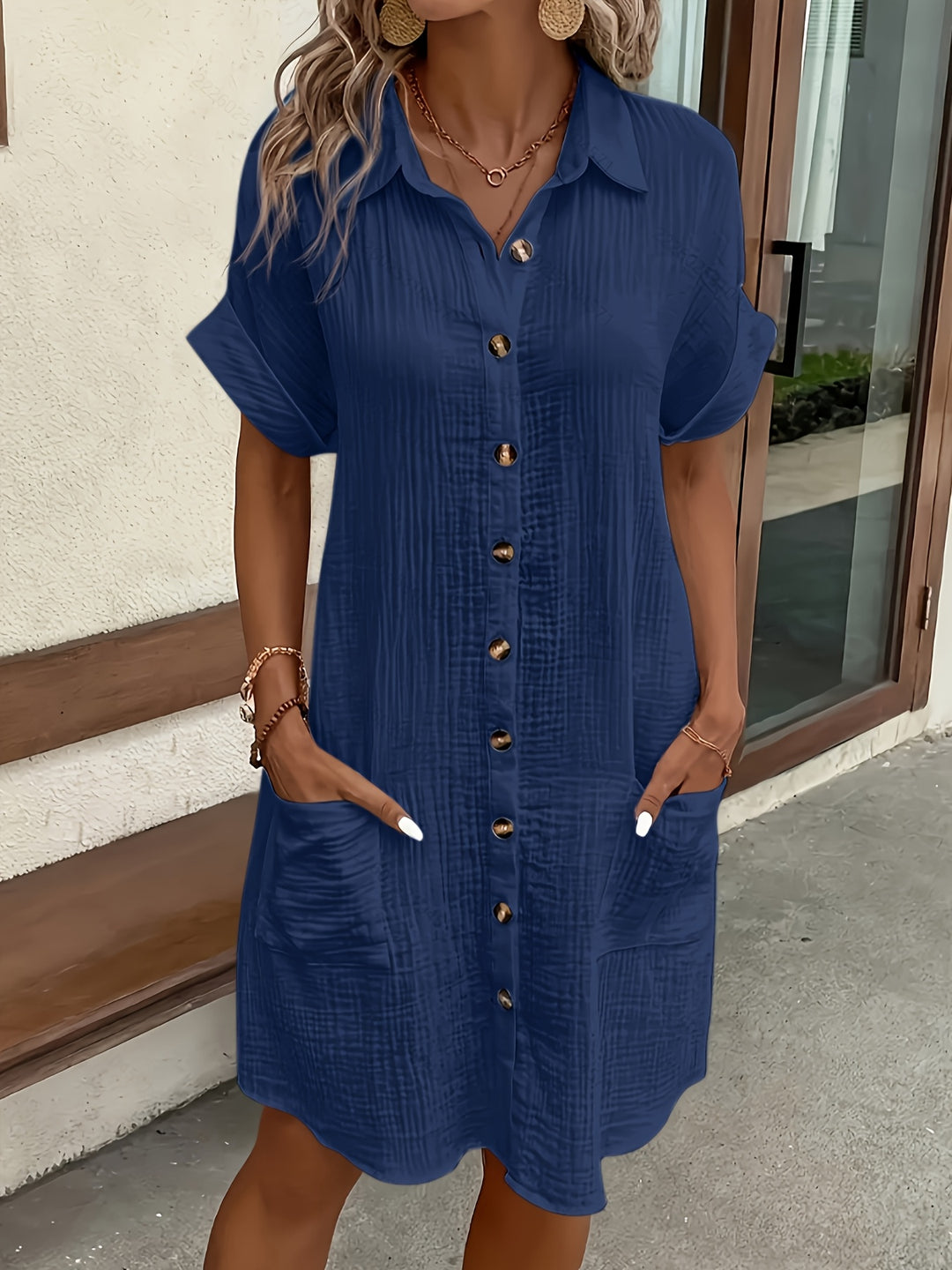 Amara | Elegant Solid Shirt Dress