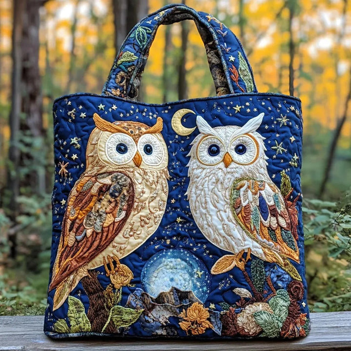 Owls Star Moon | Quilted Tote Bag