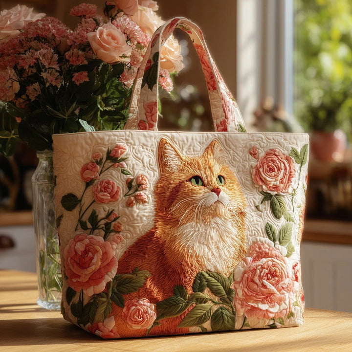 Cute Cat Floral Pattern | Quilted Tote Bag
