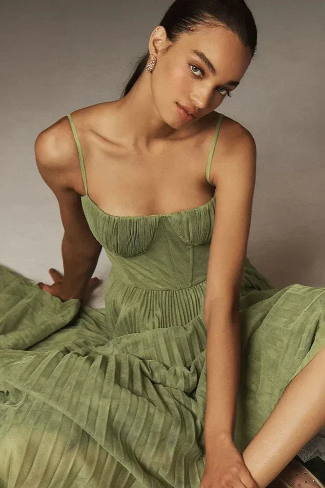 Isabella | Pleated Tulle Midi Dress