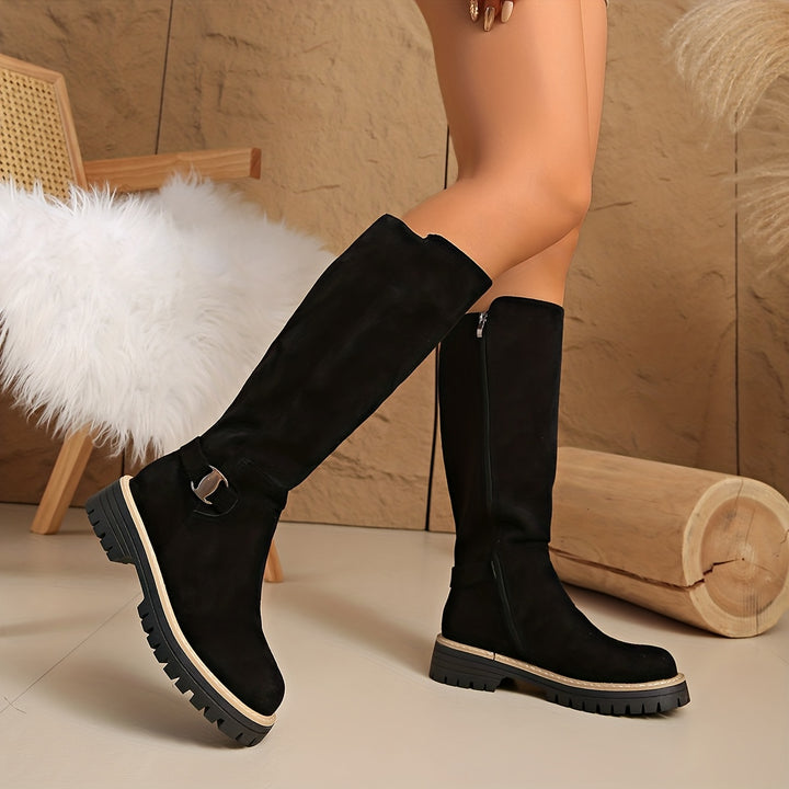Tammy - Low Block Heel Velvet Boots