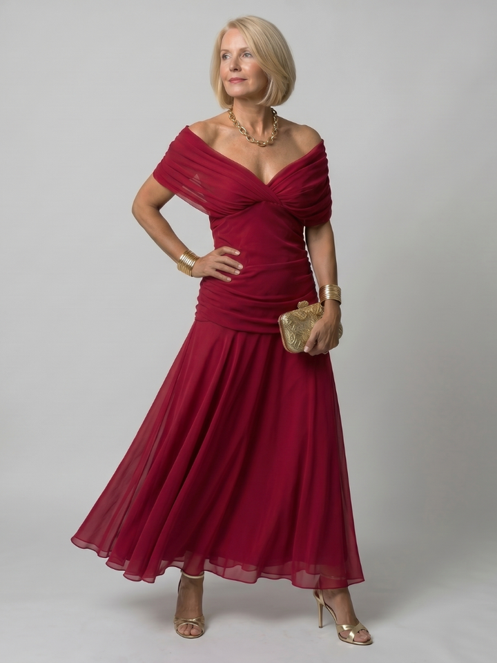 Hannah | Off Shoulder Flow Midi Dress