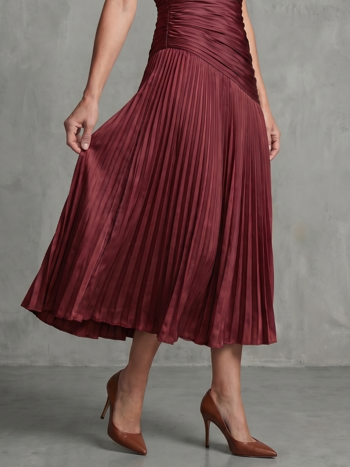 Kaitlyn | Pleated Waistline Stripe Midi Dress