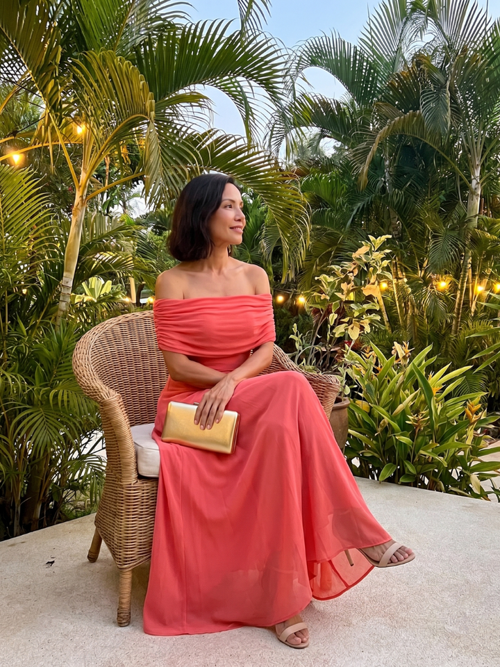 Addison | Off Shoulder Draped Midi Dress