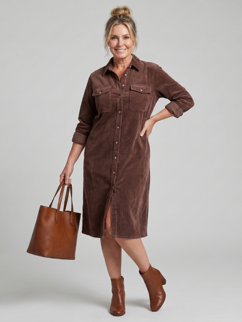 Juliet | Long Sleeve Patch Pockets Midi Dress