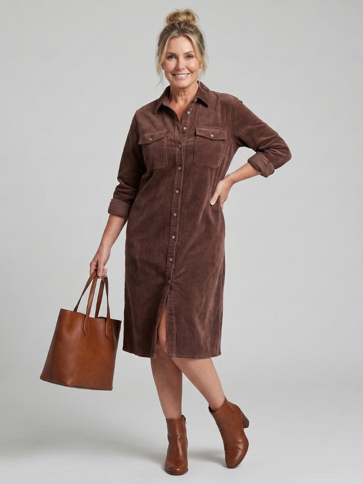 Juliet | Long Sleeve Patch Pockets Midi Dress