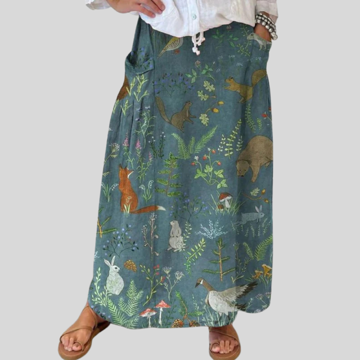 Matilda | Floral Animals Pocket Skirt