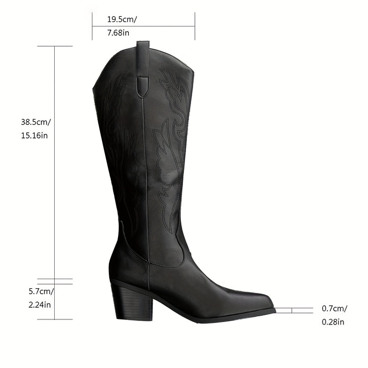 Hellen - Solid Black Braided Cowboy Boots