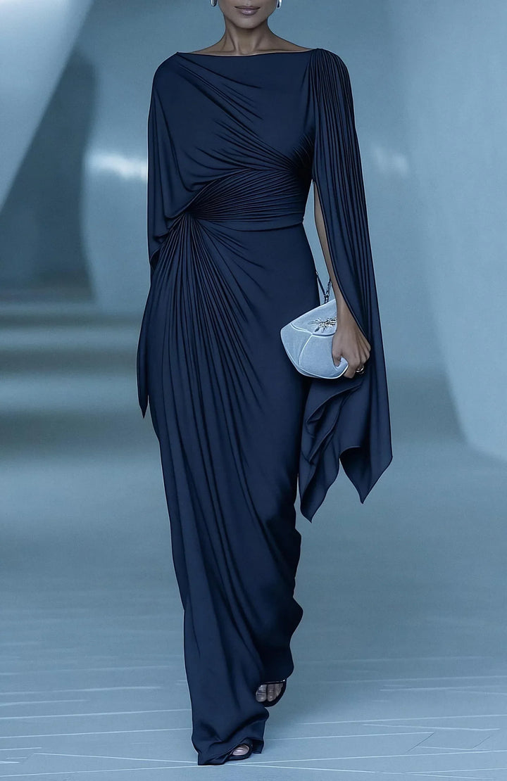 Melyssa | Pleated Drape Maxi Dress