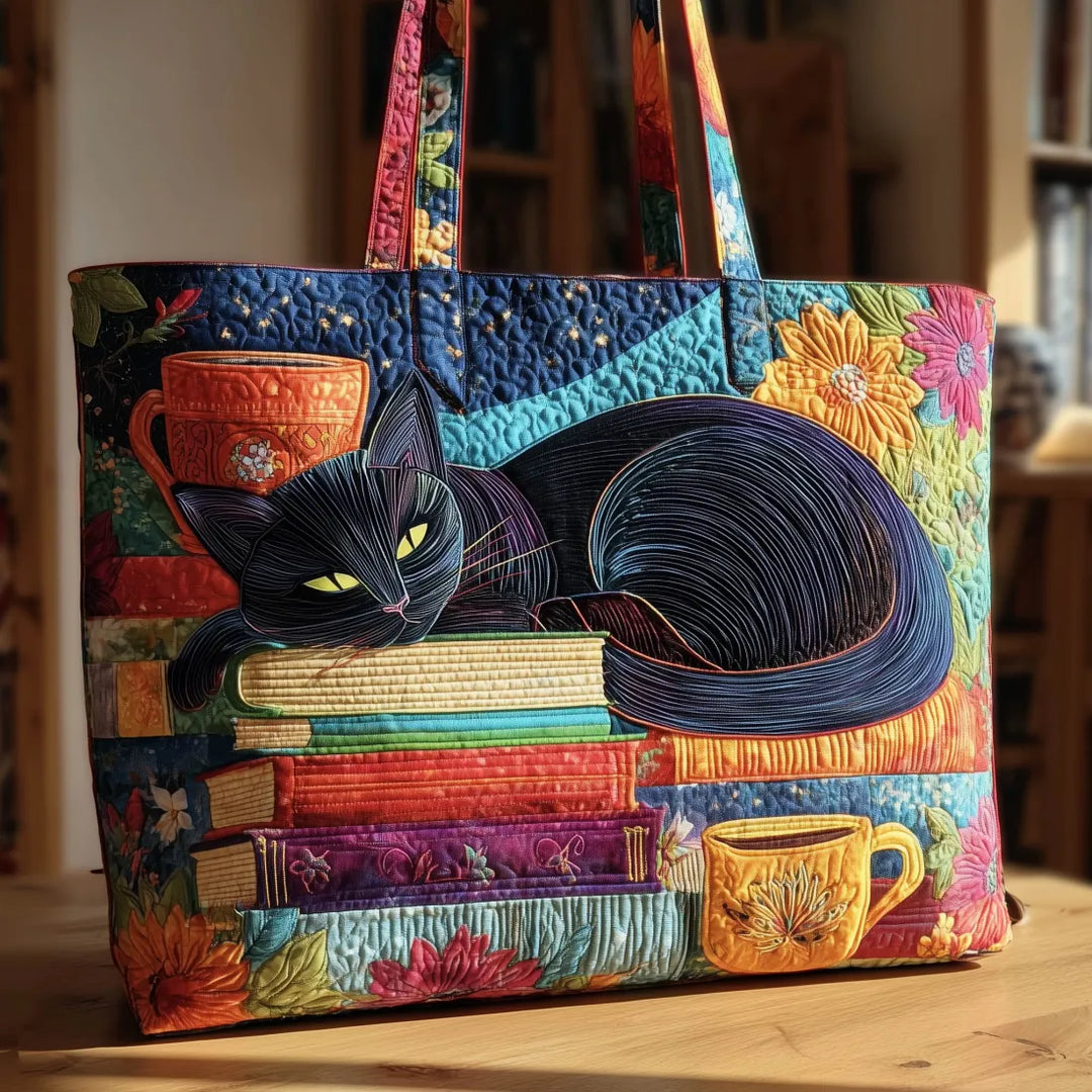 Artisan Bag | Black Cat with Books and Mugs