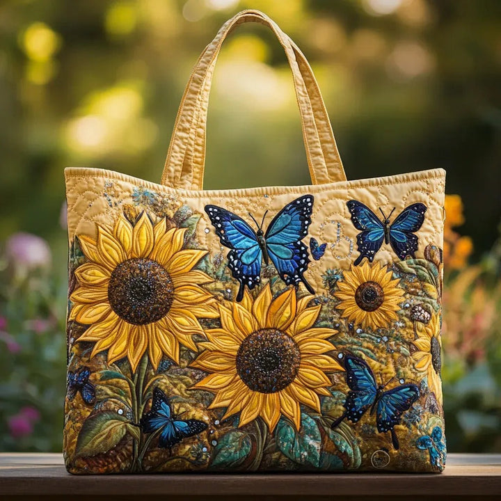 Vibrant Sunflower Butterfly Garden | Quilted Tote Bag
