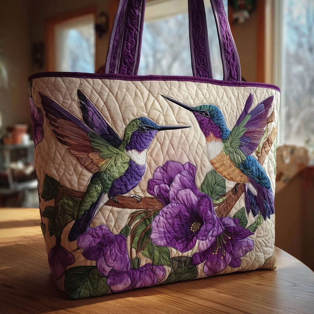 Hummingbirds Floral | Quilted Tote Bag