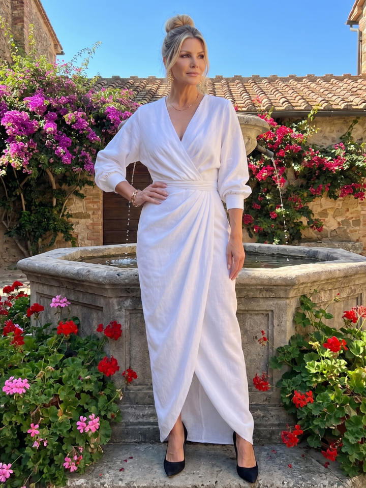 Mackenzie | Long Sleeve Wrap Overlap Skirt Midi Dress
