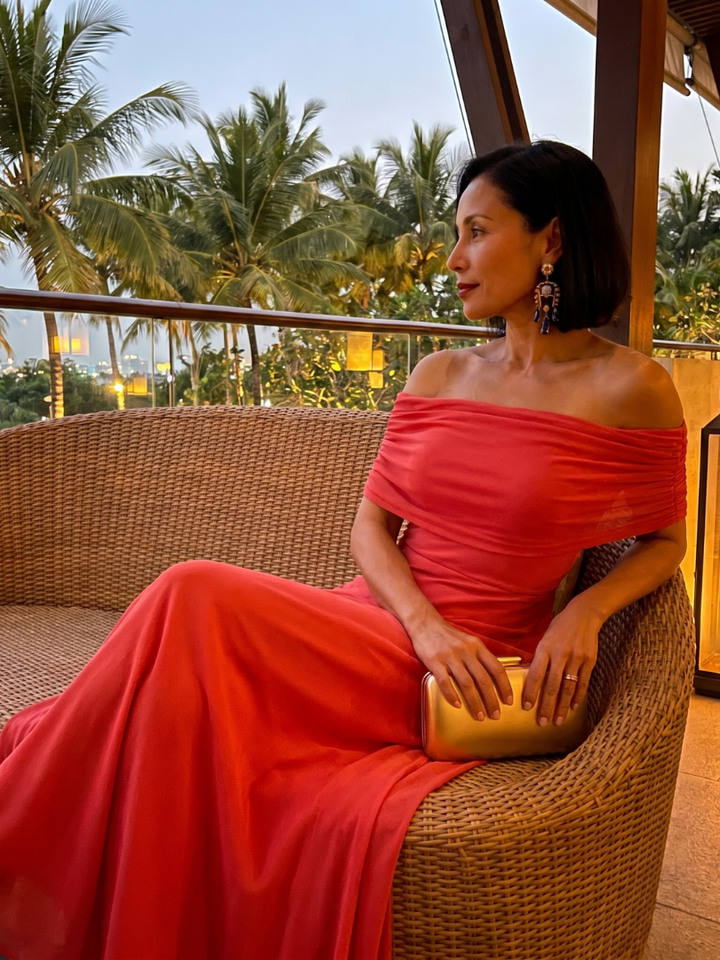 Addison | Off Shoulder Draped Midi Dress