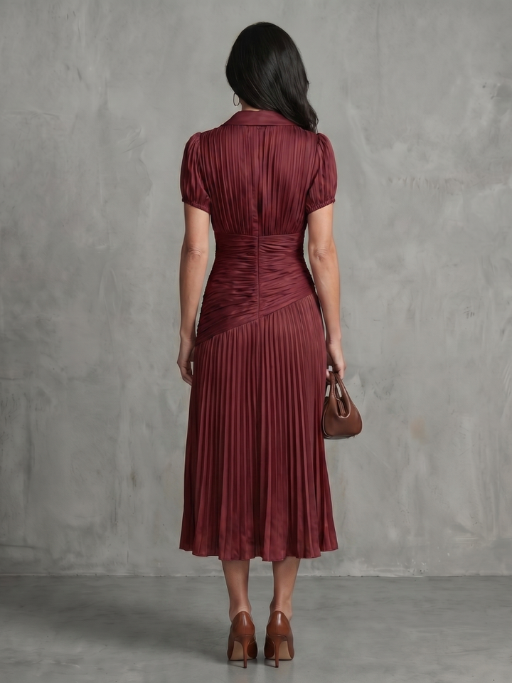 Kristen | Pleated Waistline Stripe Midi Dress