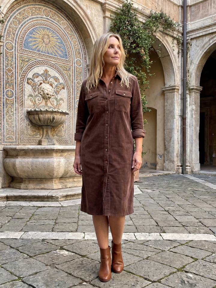 Juliet | Long Sleeve Patch Pockets Midi Dress
