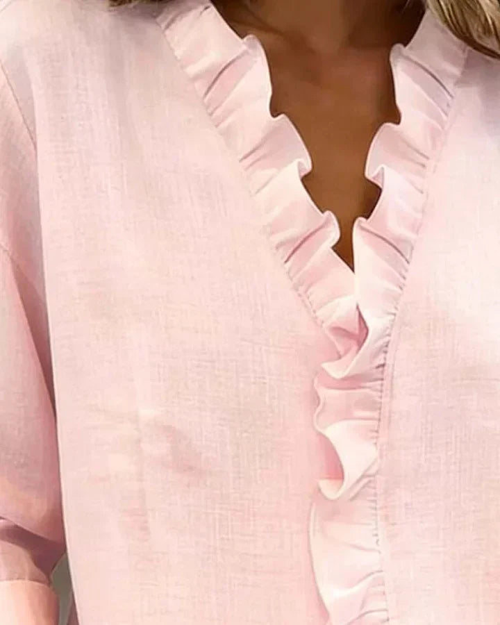 Aletta | Elegant and Flattering Ruffled Blouse with V-Neck