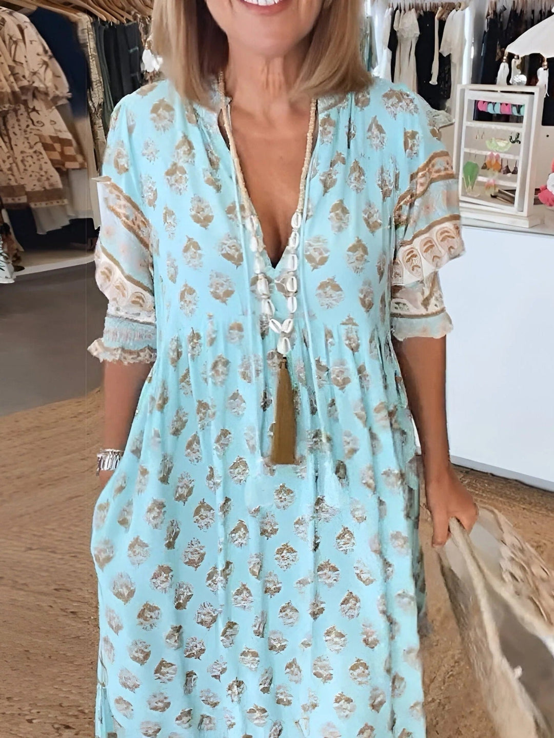 Boho Summer Maxi Dress with V-neck