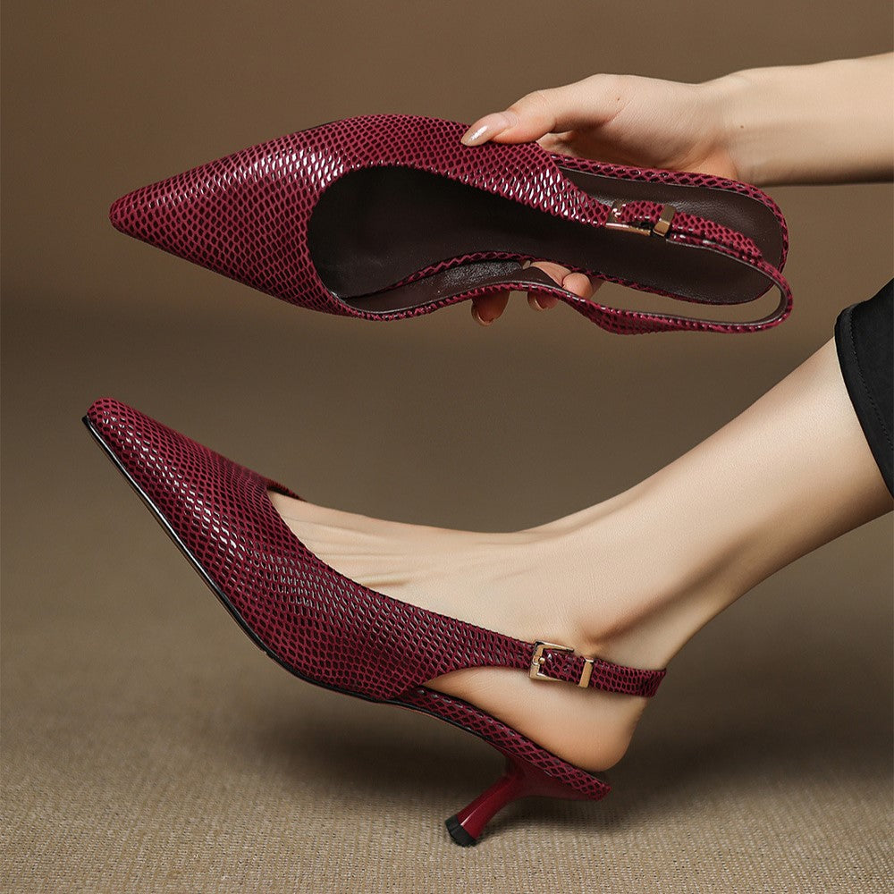 Céliane | Pointed Leather Slingback Heels