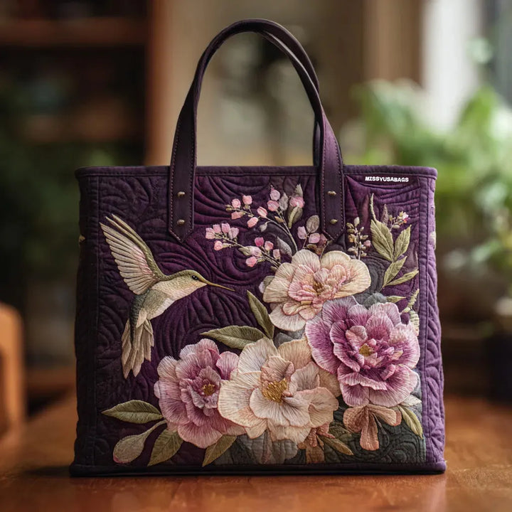 Artisanal Quilted Bag | Hummingbirds and Orchids