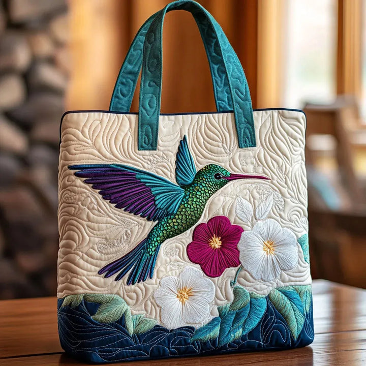 Quilted Bag | Hummingbird and White Flower