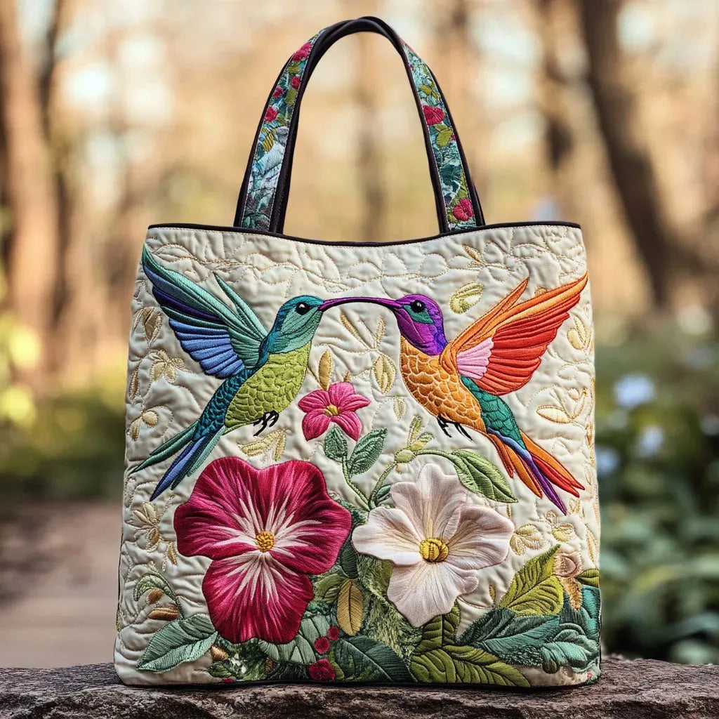 Quilted Bag | Hummingbird and White Flowers