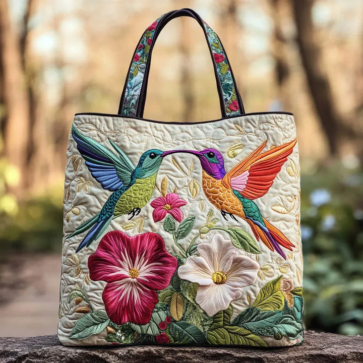 Quilted Bag | Hummingbird and White Flowers