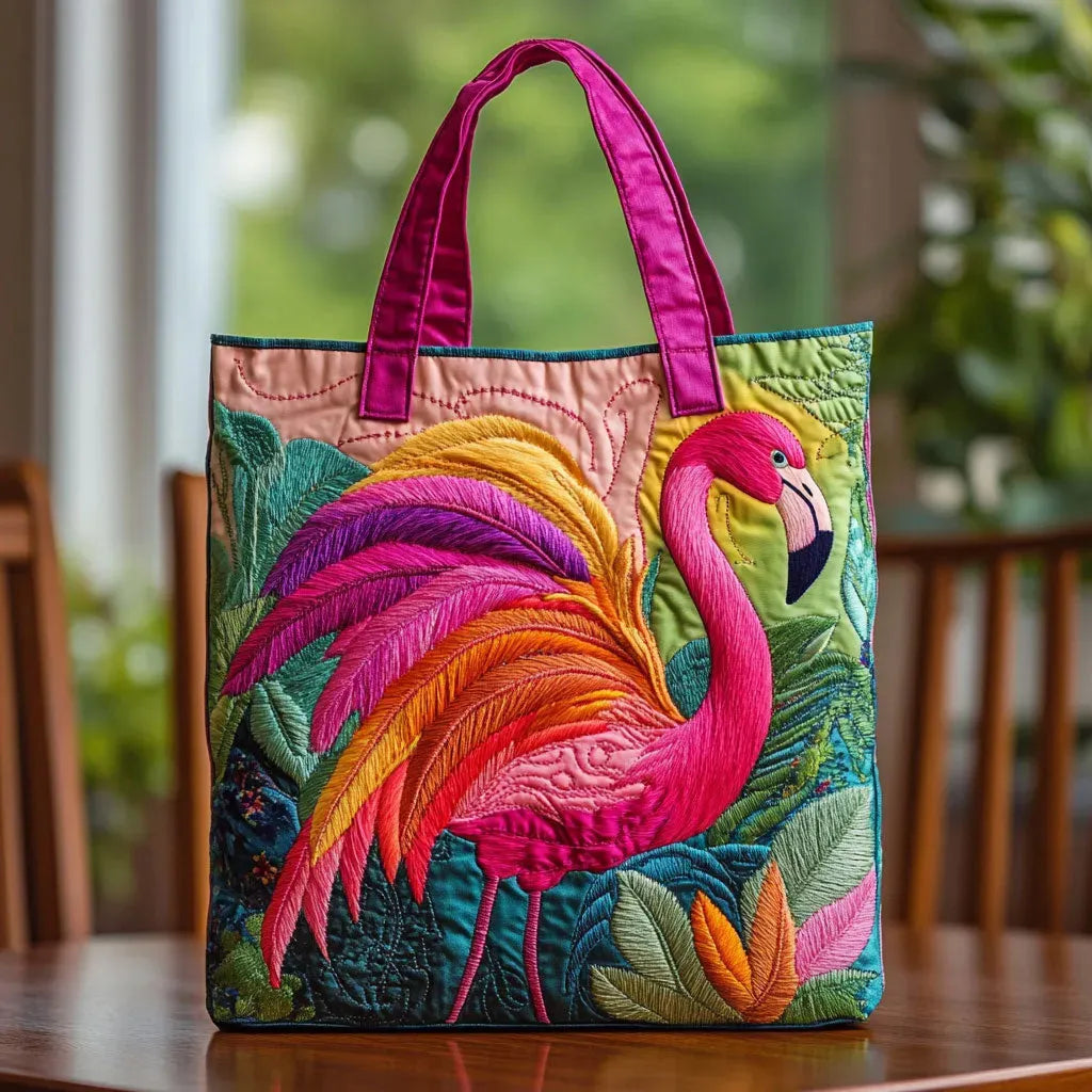 Quilted Tote Bag | Rainbow Flamingo