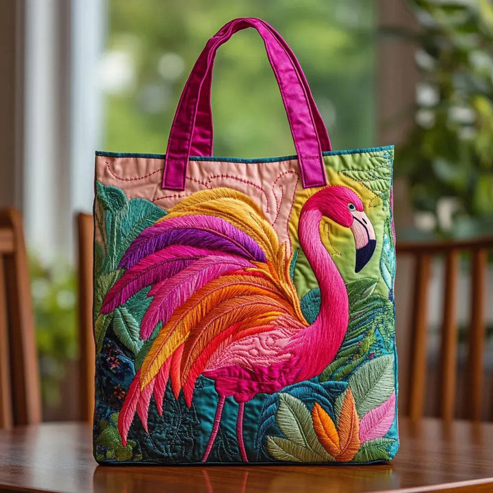 Quilted Tote Bag | Rainbow Flamingo