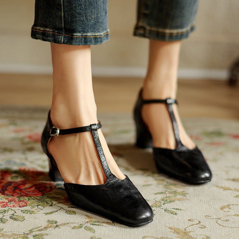 Elowen | Leather T-Strap Heels