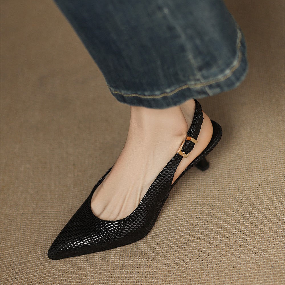 Céliane | Pointed Leather Slingback Heels